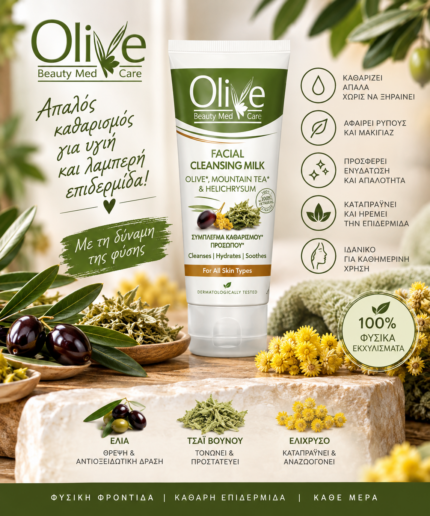 Olive - Γαλάκτωμα καθαρισμού προσώπου με Τσάι Βουνού & Ελίχρυσο